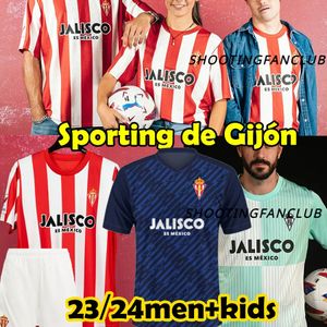 23/24 Sporting De Gijon Maillots de football court 2023 2024 P.GARCIA RIVERA KRAVETS SADIQ JUAN VILLAR DYEGO SOUSA J.BERROCAL RIVERA DJUKA GASPAR SAMU T-shirt de football pour hommes