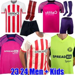 23 24 Sunderland Home Away 3er Jerseys de fútbol Stewart Simms Roberts Amad Clarke Daku Embleton E O'Nien Camisa de fútbol Pritchard Mens Kit Kit