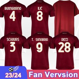 23 24 Torino Singo Mens voetballen Jerseys Seck Ricci Pellegri Radonjic T. Sanabria Ilic Buongiorno Home Commemorative Edition Football Shirts