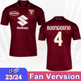 23 24 Torino FC Zaza Mens Jerseys Ricci SINGO Radonjic Linetty Singo Seck Segre T. Sanabria Zima Camisas de fútbol en casa Uniformes para adultos