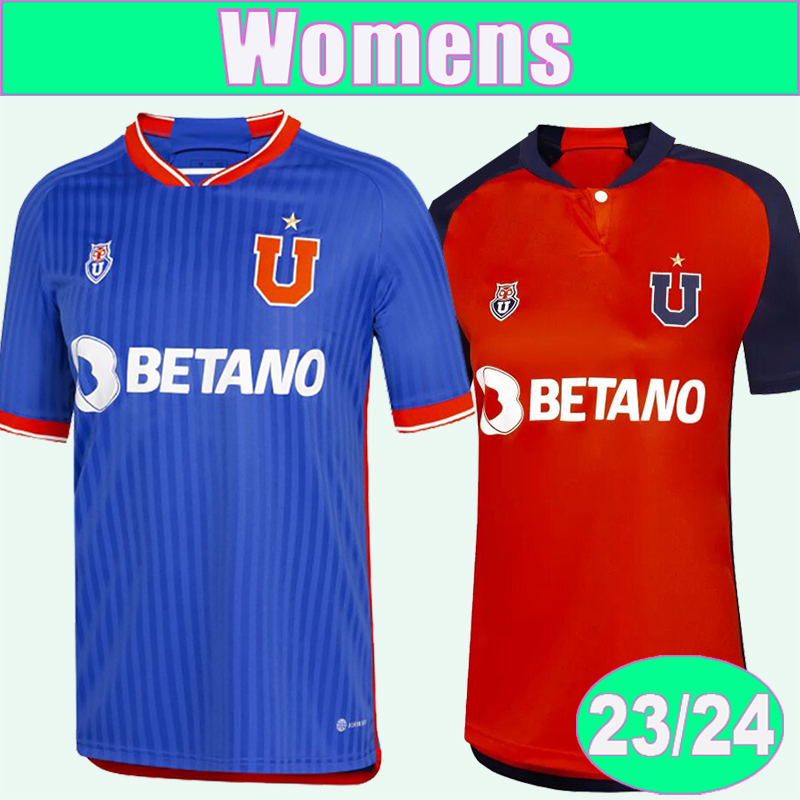 23 24 Universidad de Şili Kadın Futbol Formaları Fernandez Palacios Assadi Mateos Garrido Ev Mavi Uzak Kırmızı Futbol Gömlekleri Kısa Kollu