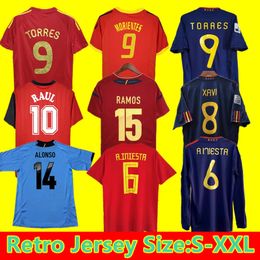 finale 2010 Spanje retro voetbalshirts 1996 1994 RAUL XAVI Hierro Guardiola ALONSO PUYOL PIQUE David Villa TORRES Iniesta 2008 2012 RAMOS Espagne Camiseta de futbol