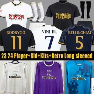 23 24 VINI JR Soccer Jerseys Real Madrids Retro Jersey RoNALdo Football à manches longues Shir Benzema Rodrgo Bellingham Fan Player Version Hommes Kid Kits