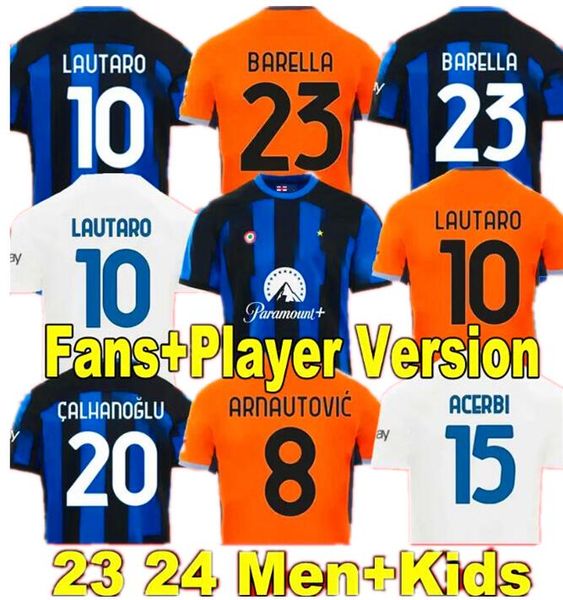 2023 24 MAGLIA Inters Milans Soccer Jerseys Kid Kit Final Maillot de Foot Lukaku Dzeko Lautaro 2023 24 IM Maglie Football Shirt Training 115 ans