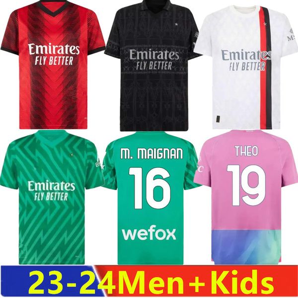 23 24 REIJNDERS PULISIC Quatrième AC Soccer Jerseys MILANS GIROUD 4ème noir RAFA LEAO version joueur Chemise de football Hommes Uniformes 2023 2024 PULISIC LOFTUS-CHEEK THEO