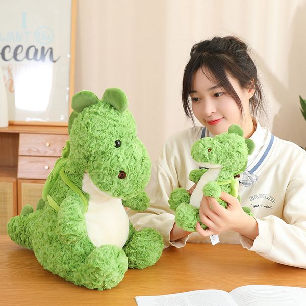 Peluche dinosaure vert Kawaii 23/35/45CM, poupées Dino douces et mignonnes avec sac à dos d'avocat, oreiller Animal en peluche, cadeaux pour bébés et enfants