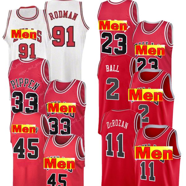 23 45 Jersey Scottie 33 Pippen Dennis 91 Rodman Lonzo 2 Ball Demar 11 DeRozan Zach 8 LaVine Derrick 1 Rose camisetas de baloncesto 00