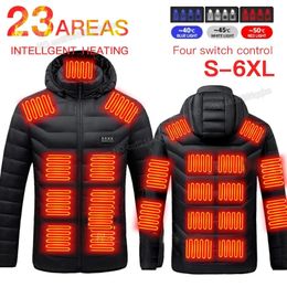 23 zones vestes chauffantes hommes femmes manteau de coton en plein air manches longues USB chauffage vestes à capuche chaud hiver vêtements thermiques S-6XL 231228