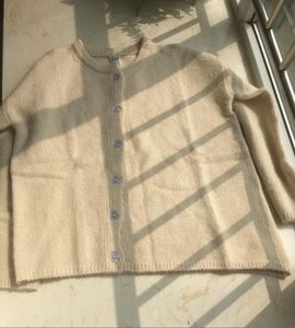 23-Asymmetrische cashmere mohair trui tote/me Dames losvallend diagonaal vest beige luie stijl jas Dames