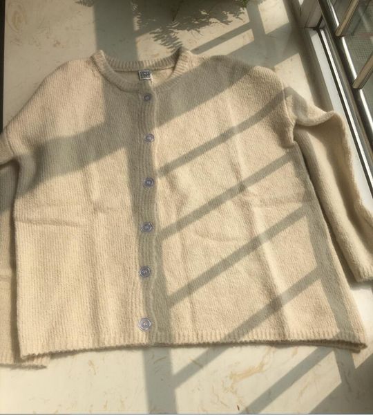 23-Suéter asimétrico de mohair y cachemira tote/me Cárdigan diagonal de corte holgado para mujer chaqueta de estilo perezoso beige para mujer