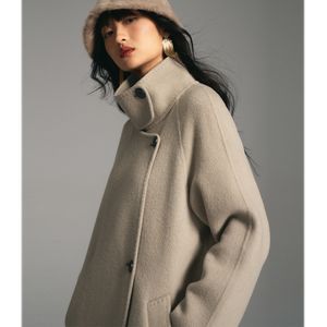 23 automne/hiver nouveau Style coréen 100% laine col debout Long haut de gamme sensation laine manteau manteau pour les femmes
