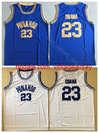 23 Barack Obama Jersey Hommes Collège Basketball Punahou Maillots Équipe Couleur Bleu Extérieur Blanc Lycée Top Qualité En Vente