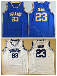 23 Barack Obama Jerseys Hommes College Basketball Punahou Jerseys Team Couleur Bleu Away Blanc High School University Top Qualité En Vente