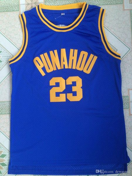 # 23 Barack Obama Punahou Jersey Pas Cher Obama Blanc Bleu College Chemises Ed Édition Commémorative Maillots De Basket-ball