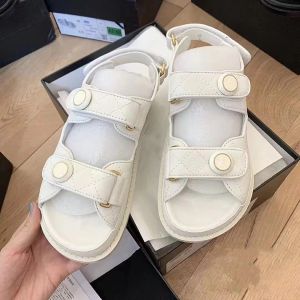 23 Zwart-wit lederen luxe sandalen damesslipper mannen glijden lederen sandaal dames haaklus casual schoenen 35-42 met doos en stofzak