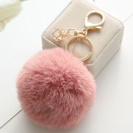 23 kleuren Trinket Fluffy Artificial Rabbit Fur Ball Key Chain Pompons Keychain Women Car Bag Key Ring Sieraden EH343