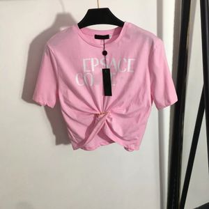 23 Ontwerpers T-shirts Mode T-shirts Dames Alfabet Print Pin Verscholen Taille Korte Stijl Crop Mouw Tees T-shirt Dames Top Jurk Wit Roze Zwart Sml