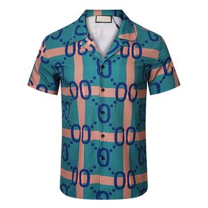 23 Moda Hawaii Estampado de letras florales Camisas de playa Camisa de bolos de seda de diseñador para hombre Camisas casuales Hombres Camisa de vestir suelta de manga corta de verano M-3XL