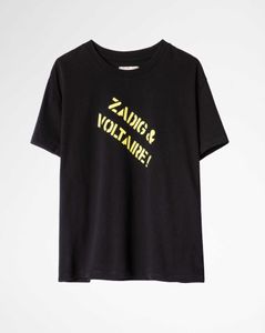 Zadig Voltaire designer t-shirt femmes noir lâche pure lettre anglaise flocage imprimé à manches courtes T-shirt chemise hauts polos surdimensionnés mode classique