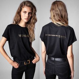 23SS Designer Tide T-shirts Zadig Voltaire T-shirt Designer Lettre classique Femme Bronzage Imprimer Femmes noires Col rond Tops à manches courtes Cotons T-shirts Été