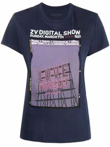 Zadig Voltaire designer T-shirt de mode classique Lettre anglaise LOVE YOURSELF Impression numérique Col rond T-shirt à manches courtes Hauts surdimensionnés