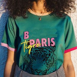 23 Été français AB Designer T-shirt polyvalent tête de tigre chemises imprimées lettre col rond haut contraste couture mode T-shirt à manches courtes