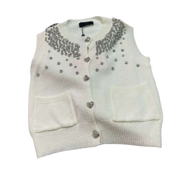 23 FW Les pulls féminins tricdent le gilet cardigan tops avec boutons de lettre en strass