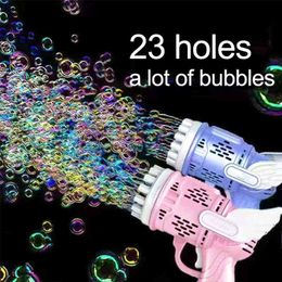 23 hoyos Angel Bubble Gun Rocket Bubbles Machine Gun Forma Soplador automático con burbuja Líquido Juguete para niños Bubble Machine Regalo Y220725