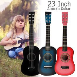 Guitarra acústica de tilo negro de 23 pulgadas con púa de guitarra cuerdas de alambre instrumentos musicales para niños regalo