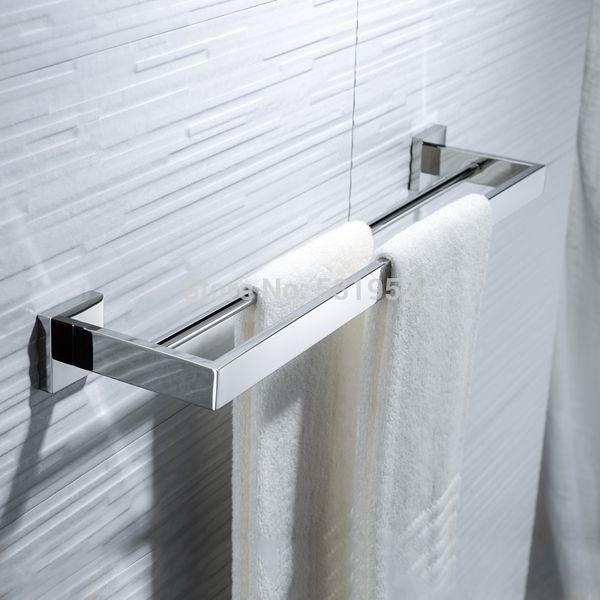 Soporte de barra de toalla doble de 23 pulgadas Baño Cocina Estante montado en la pared Estante Accesorios de baño Pulido Y200407