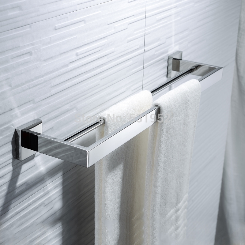 23 inch dubbele handdoek Bar houder badkamer keuken muur gemonteerde plankrek toilet accessoires gepolijst y200407