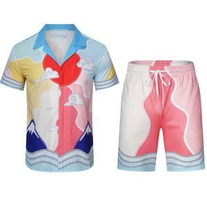 23 Mens Casual Trainingspakken Mannen Shirt en Shorts Set Nieuwe Zomer Casual Gedrukt Hawaiian Shirt Korte Mannelijke Afdrukken Rokkostuum Sets Plus M-3XL