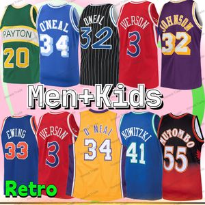 Shaq ONeal Kids Larry Bird Jersey Basketbal Allen Iverson Retro Abdul Jabbar Grant Hill Gary Payton Patrick Ewing Mutombo Rouw Dirk Thomas Mannen Jongens Gestikt