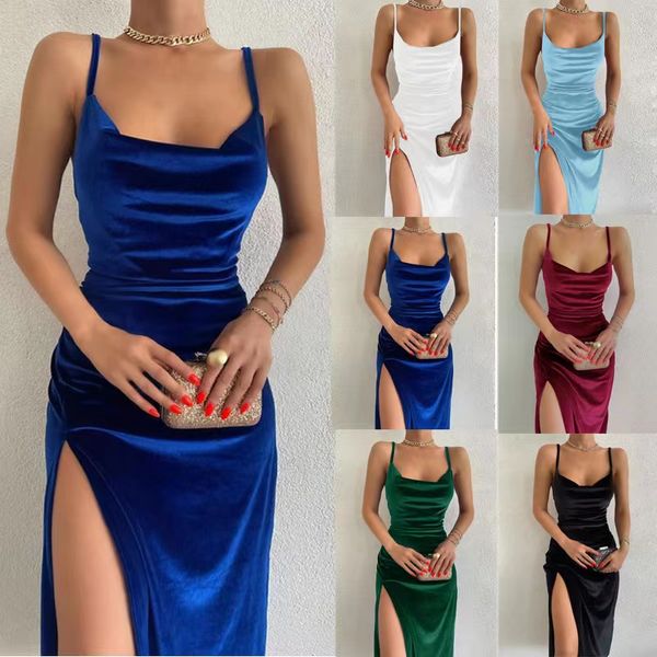 23 nuevo vestido de noche elegante para mujer, vestido ceñido por debajo de la rodilla de terciopelo de verano para mujer, vestidos sin mangas con hombros descubiertos y espalda descubierta para fiesta y discoteca