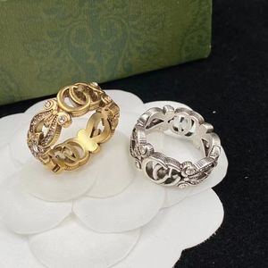 23 nouvelle bague G Vintage fleur strass Do ancien anneau en laiton matériel anneau de tempérament européen et américain