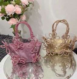 Sac à main féerique français incrusté de diamants pour femmes, seau à fleurs en strass super étincelant, panier à chou, nouvelle collection 23