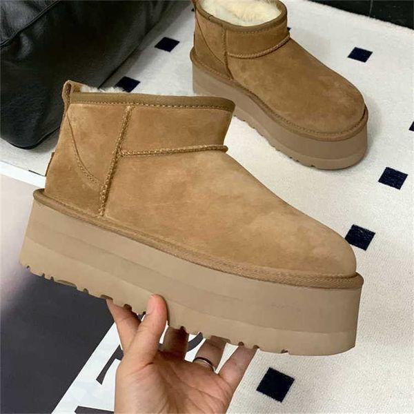 23% de réduction Chaussures de sport 2024 Henan Sangpo Nouveau type de neige Fourrure en cuir pour femmes Rehaussement intégré Semelle épaisse Tube court avec velours et chaussures d'hiver en coton chaud