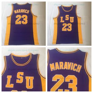 23 Pete Maravich Jersey NCAA Collège Basketball Jerseys Retro Mens tout cousu violet