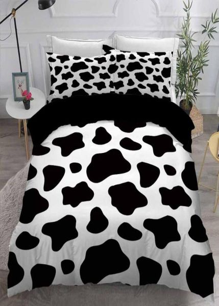 Juego de cama de 23 piezas con estampado de animales de vaca, funda nórdica con estampado 3D, funda de edredón para cama en blanco y negro, juego de cama doble Queen King sin sábanas 9433686