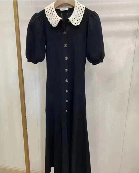 23-S Vestido largo de punto largo con cuello de muñeca Sandro fragante pequeño estilo francés familiar 23 para niños 23 Principios de otoño Nuevo vestido fragante pequeño con cuello polo Slim Fit