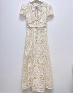 23- Zelfportret Bowknot Diamonds Ivory White Lace Fairy Celebrity Style Taille Wrapped Dress Girl