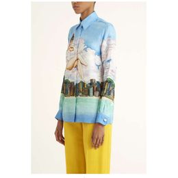 23 Lente en herfst Casablanca zijden overhemd Seaside City Beach Beauty Flower Overhemd Hawaii Vakantieoverhemd met lange mouwen casablanc