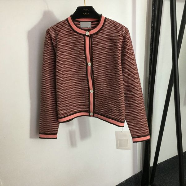 23 printemps et été nouveau cardigan en tricot de couleur française de haute qualité col rond slim veste à manches longues à manches longues