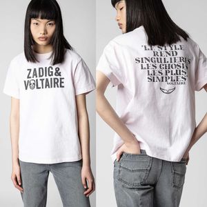 23 T-shirt femme printemps/été Zadig Voltaire Chemises à lettres classiques Imprimé devant et dos Police rayée T-shirt à manches courtes en coton pour femme