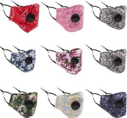 23 stijl katoen gezichtsmasker met ademhalingsklep filter pocket floral camo print mond maskers anti stof waas maskers beschermend masker DA465