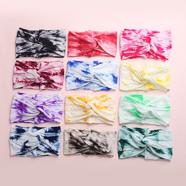 23 Estilos Baby Girls Tie Dye Cross Donut Diademas Suave Verano Nylon Estiramiento Nudo Bandas para el cabello Envoltura para la cabeza para niños pequeños Turbante recién nacido M2374