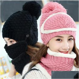 23 styles chapeau tricoté ajouter écharpe masque gants 4 pièces costume / 3 costumes costume casquette hiver doux chaud filles bonnets plus livraison directe Dhet9