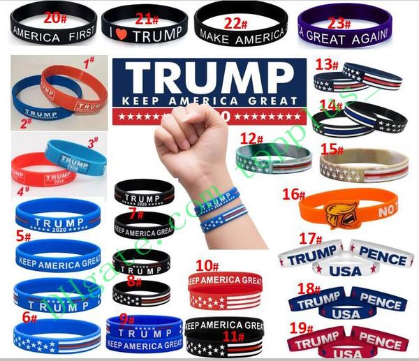 23 estilos TRUMP Make America Great Again Carta Pulsera de silicona Pulsera de goma Partidarios de Trump Pulseras Pulsera de baloncesto