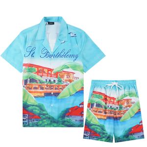 23 Mode d'été Mens Survêtements Hawaii pantalons de plage ensemble chemises de créateurs impression chemise de loisirs homme slim fit le conseil d'administration à manches courtes plages courtes 048
