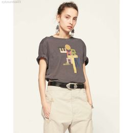 23 Été Lsabel Marants Femmes i m t-shirt Lettre Impression numérique Chemises en pur coton en bambou T-shirt à manches courtes en quatre couleurs
